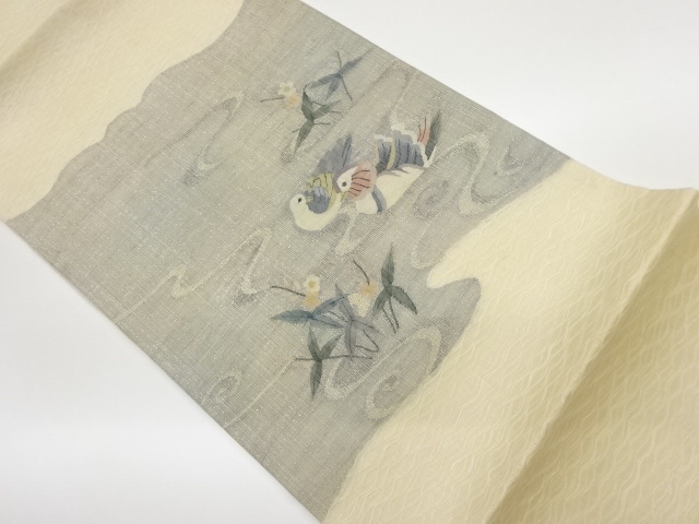 JAPANESE FUKURO OBI FOR SUMMER / WOVEN FLORAL PLANTS